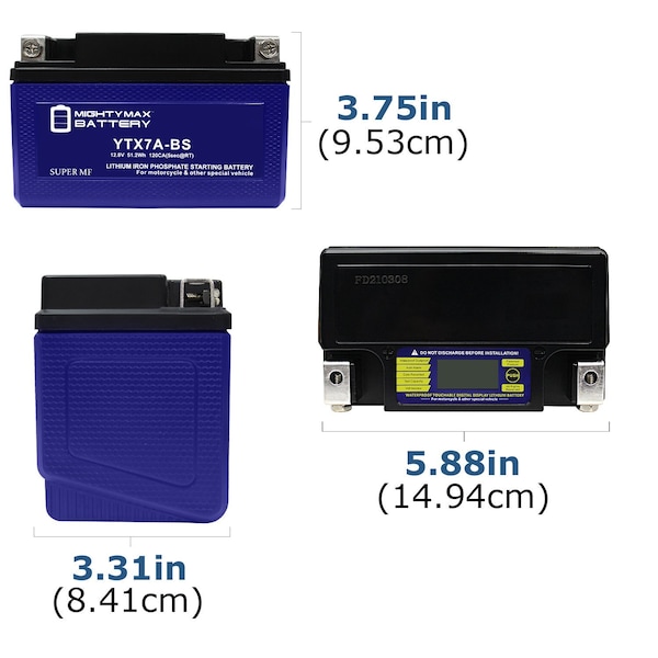 YTX7A-BS Lithium Battery Replaces Kymco Super 8 150 Scooter 09-12